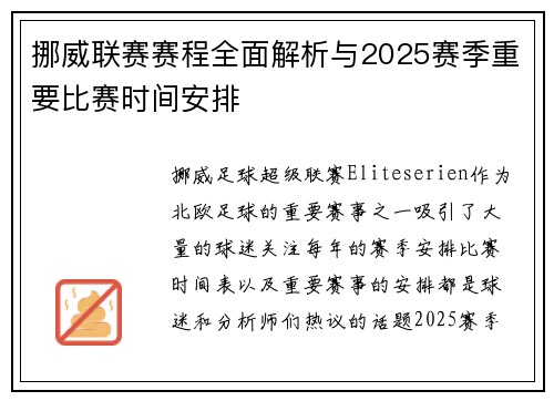 挪威联赛赛程全面解析与2025赛季重要比赛时间安排